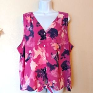 NEW Nine West Top XXL. Button Down Sleeveless.NWOT  Pink, black, white